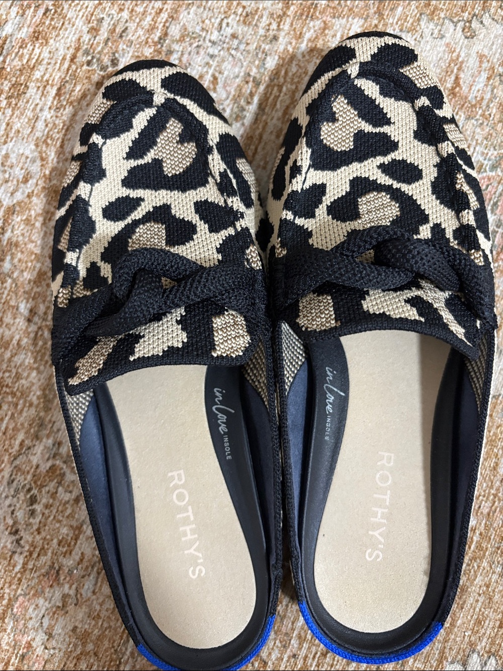 Rothy's Black and Beige Leopard Knit Loafers - Slip-On Flats
